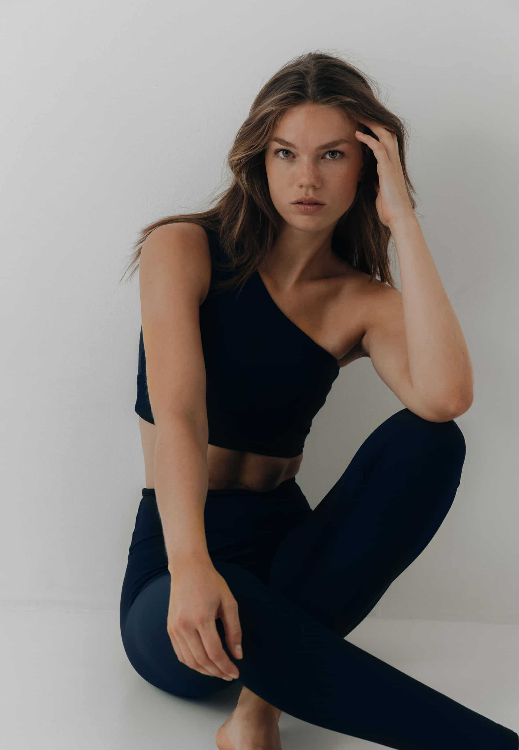 Sisterly Tribe - One Shoulder Top Navy. One Shoulder design, Light to medium support, Buttery Soft & light, matte fabric.