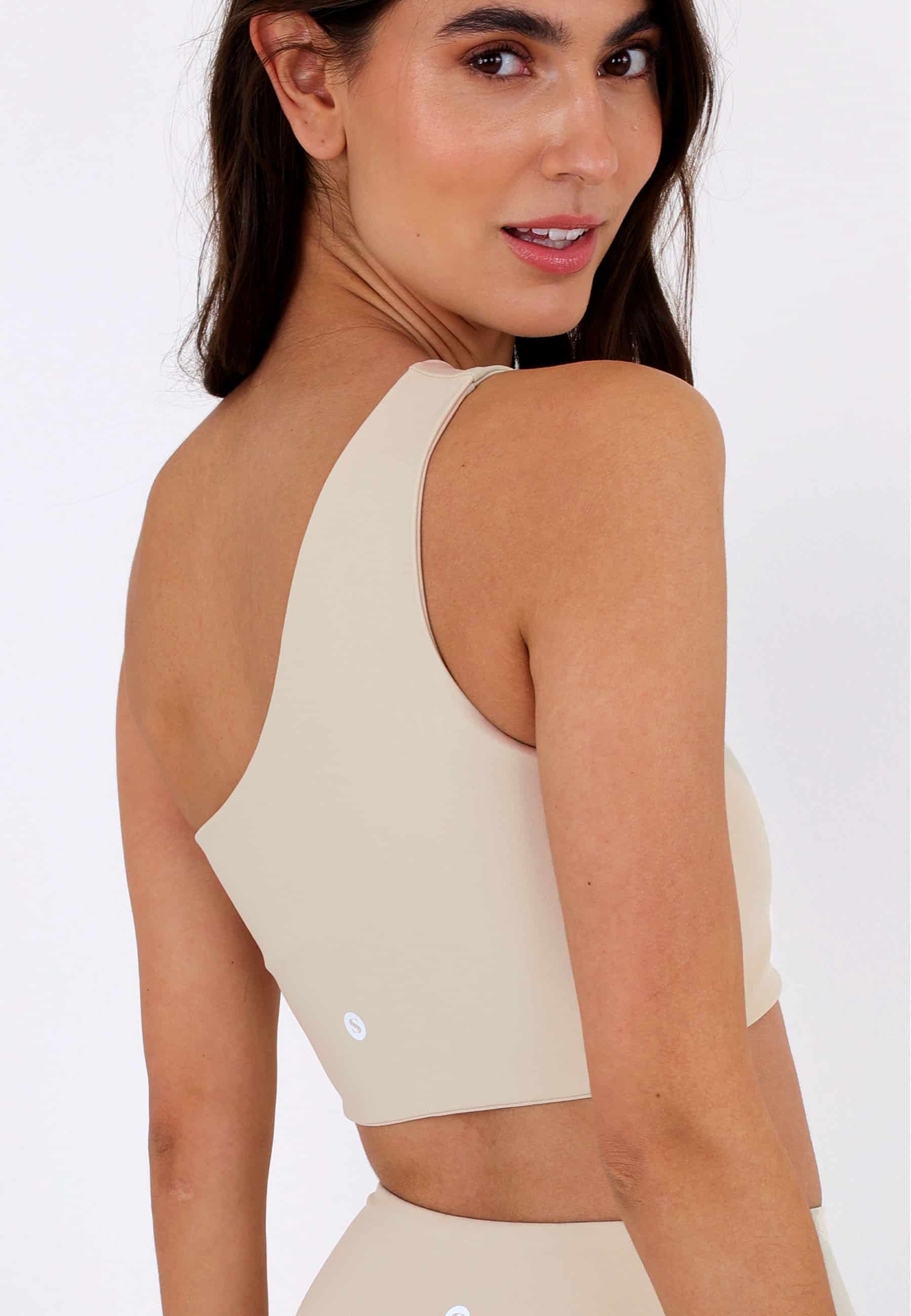 Sisterly Tribe - One Shoulder Top Cream. One Shoulder design, Light to medium support, Buttery Soft & light, matte fabric.