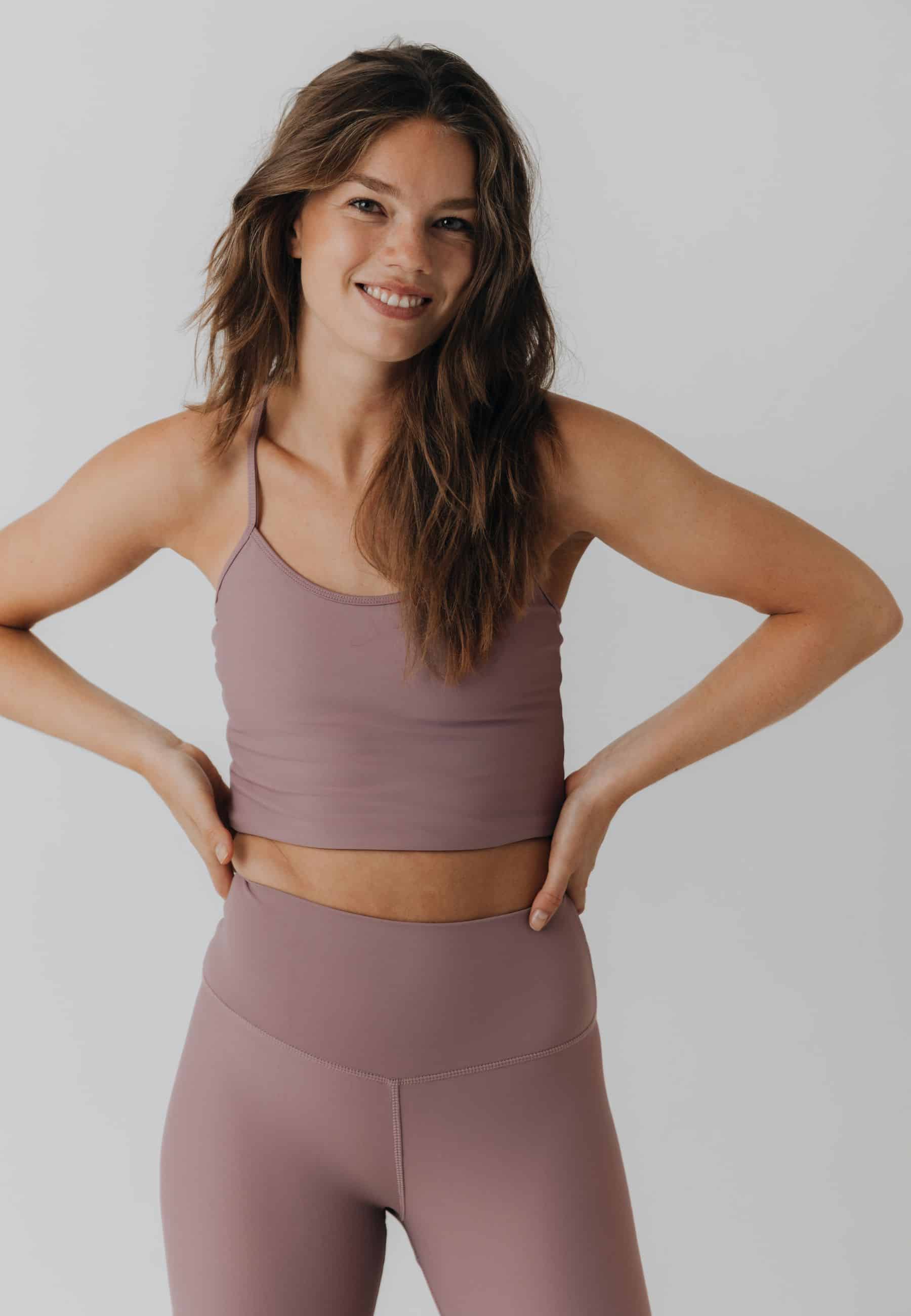 Sisterly Tribe - Yoga Singlet Top Dusky Orchid. Light support, Thin shoulder strap, minimalistic design, Buttery Soft and light, matte fabric.