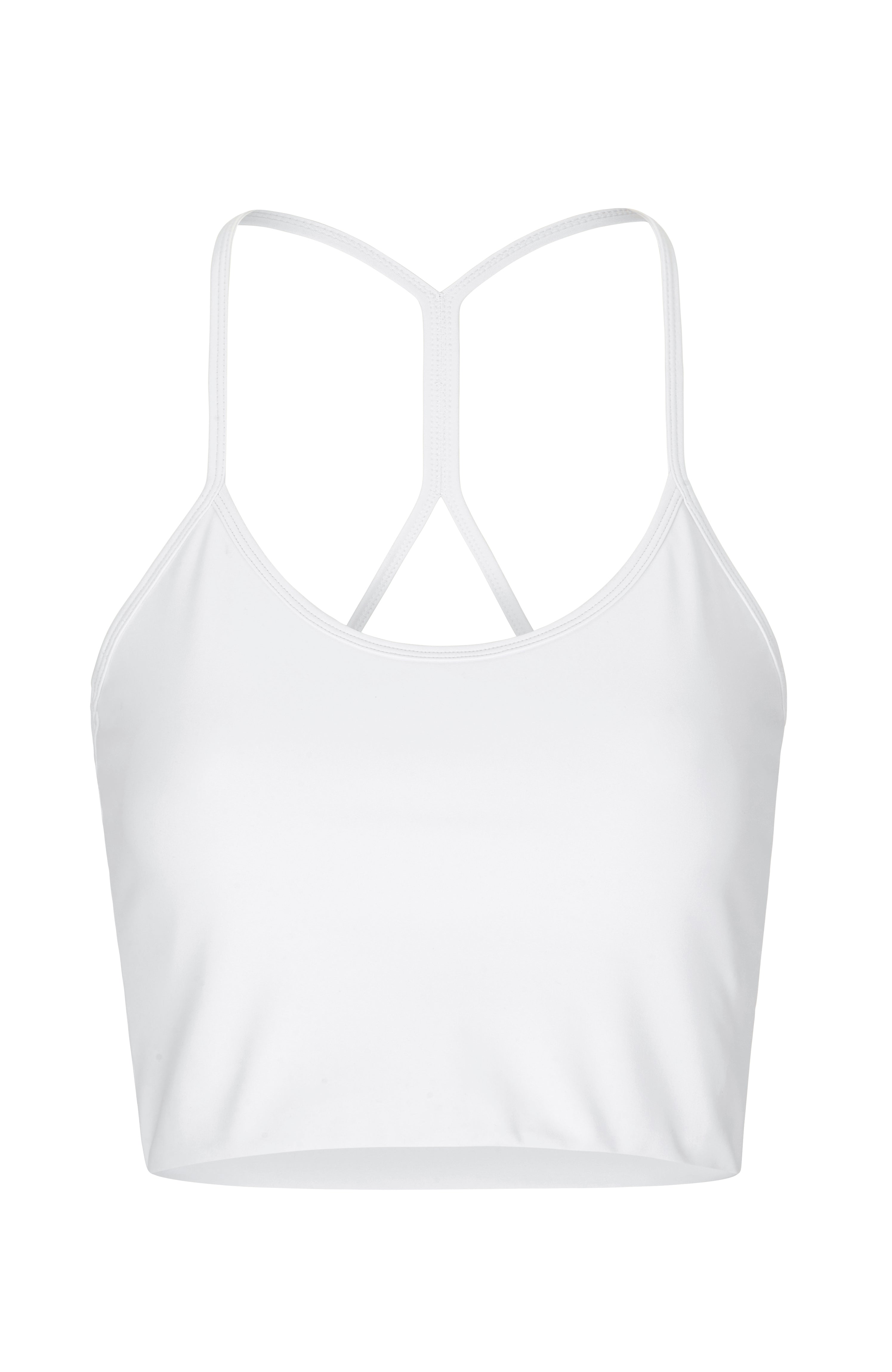 Sisterly Tribe - Yoga Singlet Top White. Light support, Thin shoulder strap, minimalistic design, Buttery Soft and light, matte fabric.